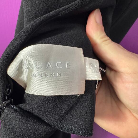 Solace London Edita Mini Dress Black US 2 Crisscross Back Deep V Minimalist - Picture 8 of 10